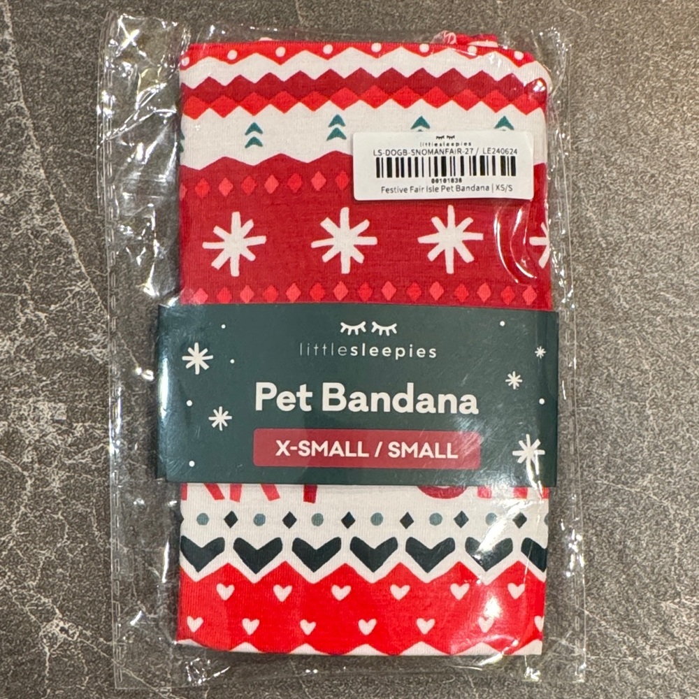Little Sleepies Festive Fair Isle Red Pet Bandana NWT